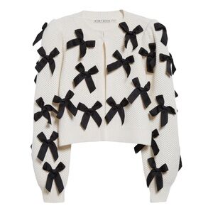 Alice + Olivia Cream Cardigan with Black Bows